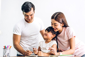 Portrait enjoy happy smiling love asian family father and mother