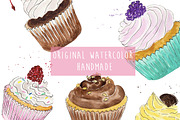 Watercolor Cupcakes Clip Art Pack, a Food Illustration by MaraquelaStudio (Thumbnail 3 of 3)