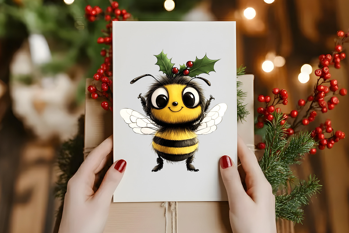 Christmas Quirky Funny Bee Clipart, an Illustration by Designworld (Photo 6 of 6)