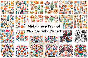 Prompt Mexican Folk Clipart, a Decorative Illustration by Creative design
