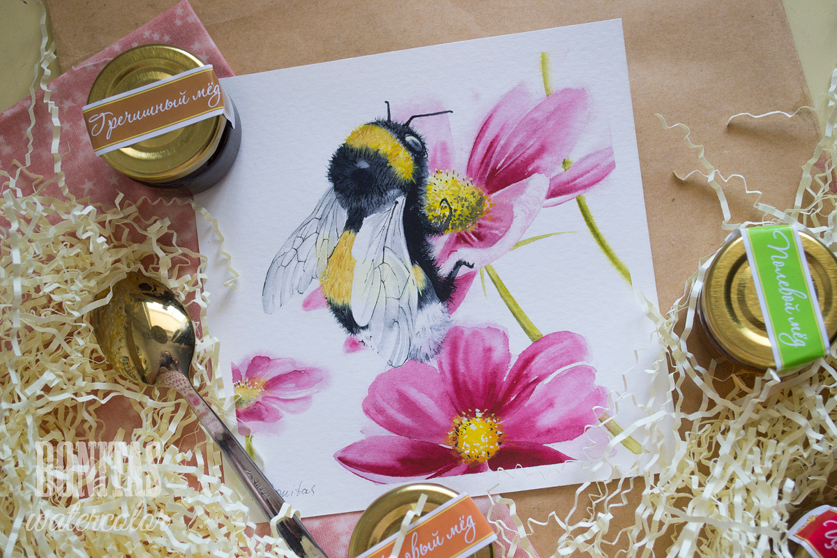 Watercolor bees, an Illustration by Olga Bonitas (Photo 6 of 7)