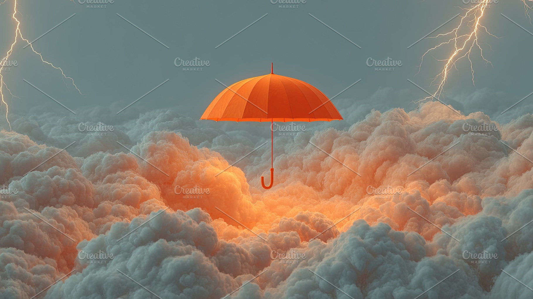 Orange Umbrella Above Cloudscape, an Arts & Entertainment Photo by Ales Munt