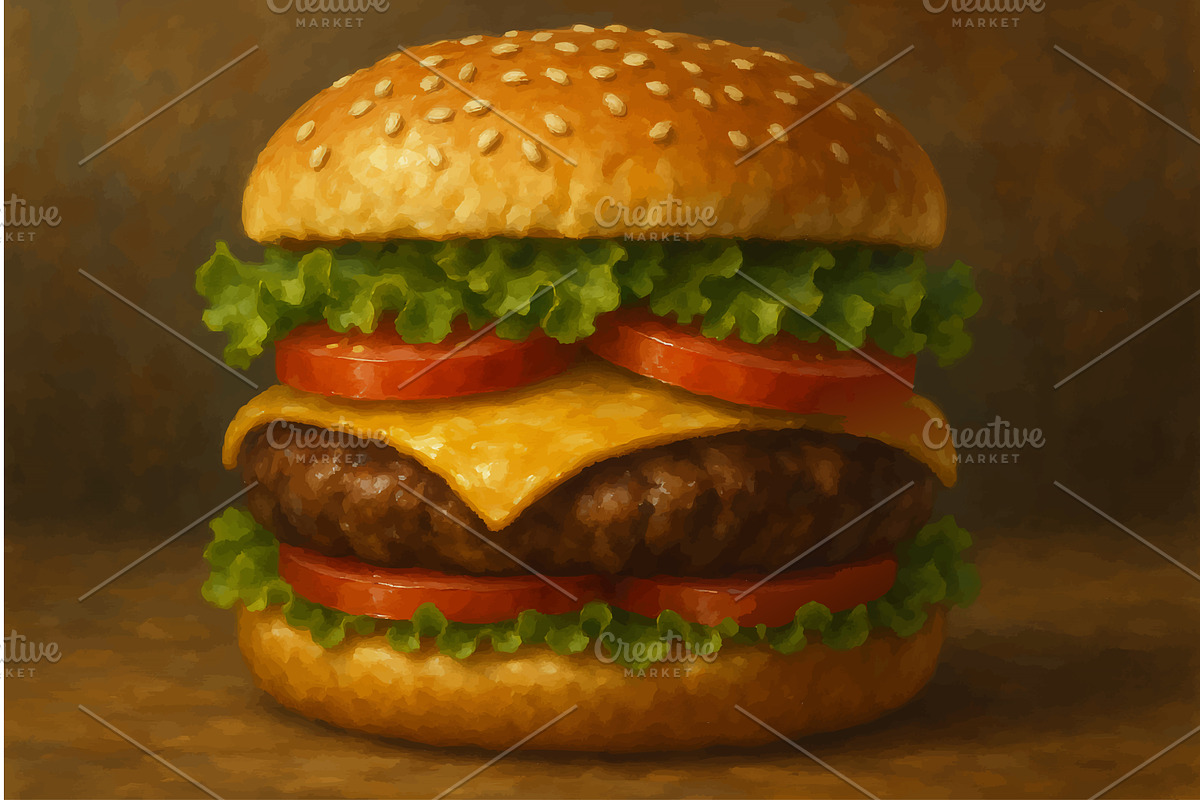 Classic Cheeseburger with Lettuce, a Food Illustration by AlexArt