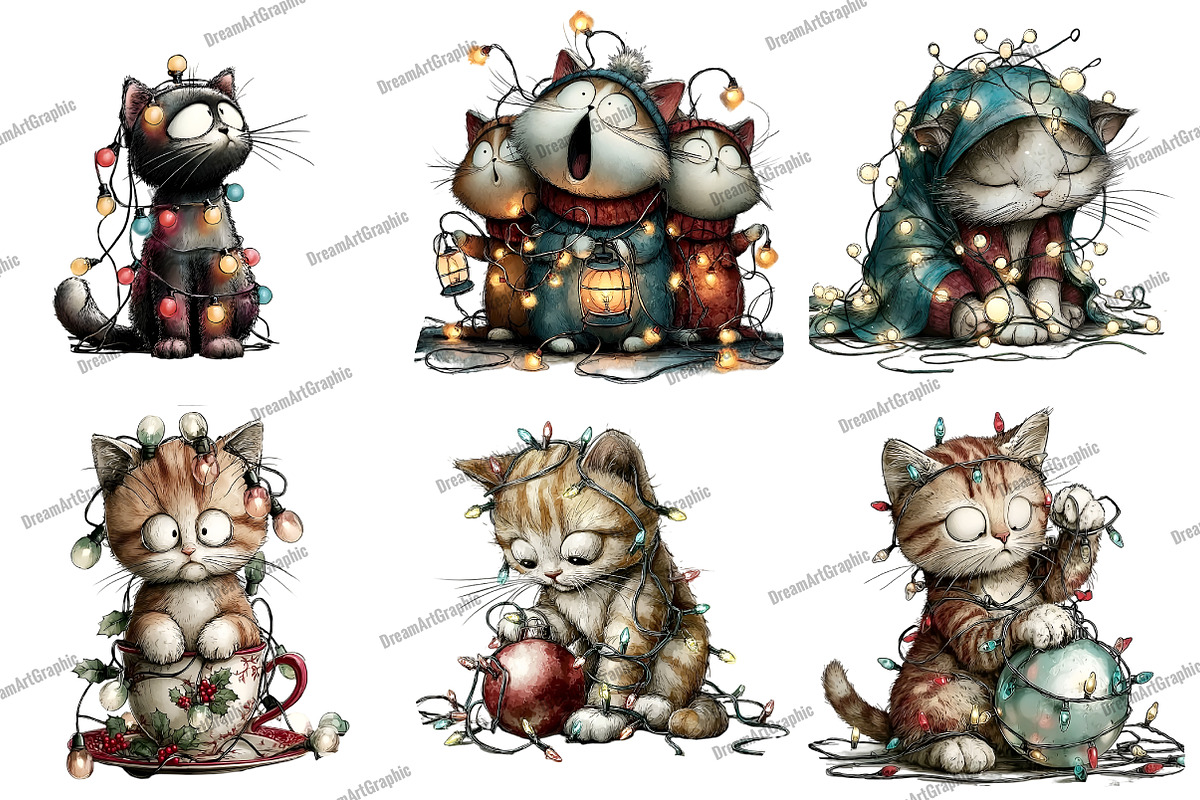 Whimsical Christmas Cats Lights, an Illustration by DreamArtGraphic (Photo 4 of 4)