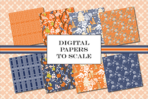 Chinoiserie Patterns Orange Vector