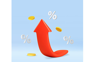 3d red arrow Interest Rates and, a Finance Illustration by ModVector