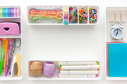 School supplies. Stylish stationery multicolored pastel color. F