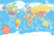 Vector World Map - Large&Detailed, a Decorative Illustration by PorcuPen Works (Thumbnail 1 of 10)