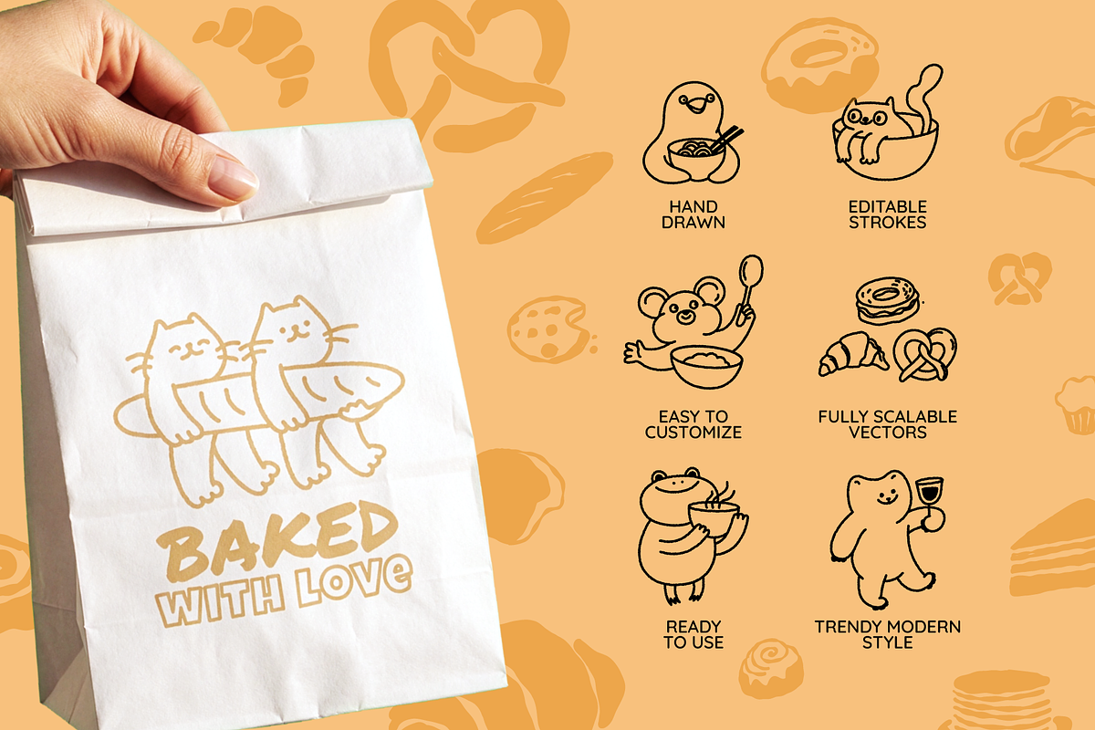 Animal Cafe. Mascots & Food Doodles, a Food Illustration by venimo (Photo 5 of 12)