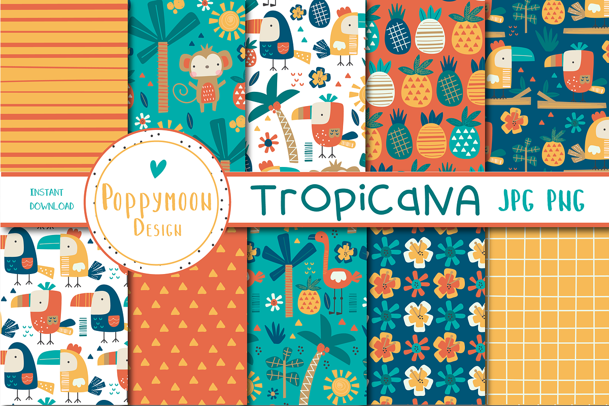 Tropicana paper set, a Pattern Graphic by Poppymoondesign (Photo 1 of 3)