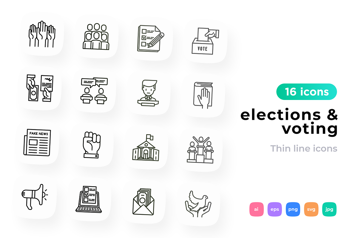 Elections & Voting 16 Thin Line Icon, an Outline Icon by Alex Blogoodf (Photo 1 of 5)
