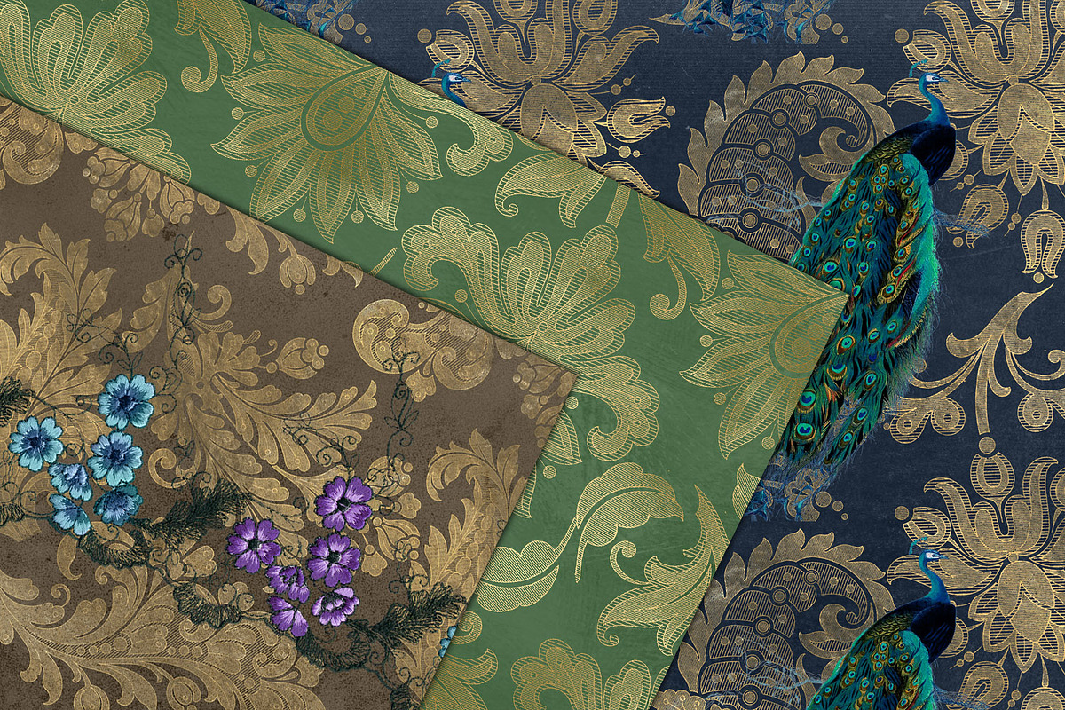 Peacock Fantasy Digital Paper, a Pattern Graphic by Digital Curio