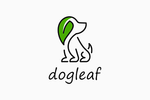 Dog Puppy Leaf Green Line Art Logo, a Branding & Logo Template by ika trisiana