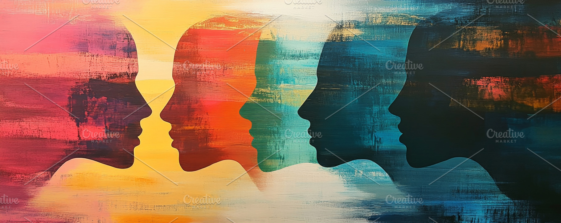 Vibrant Abstract Faces in Colorful Expressive Artwork, an Abstract Photo by Natalia Klenova's Shop
