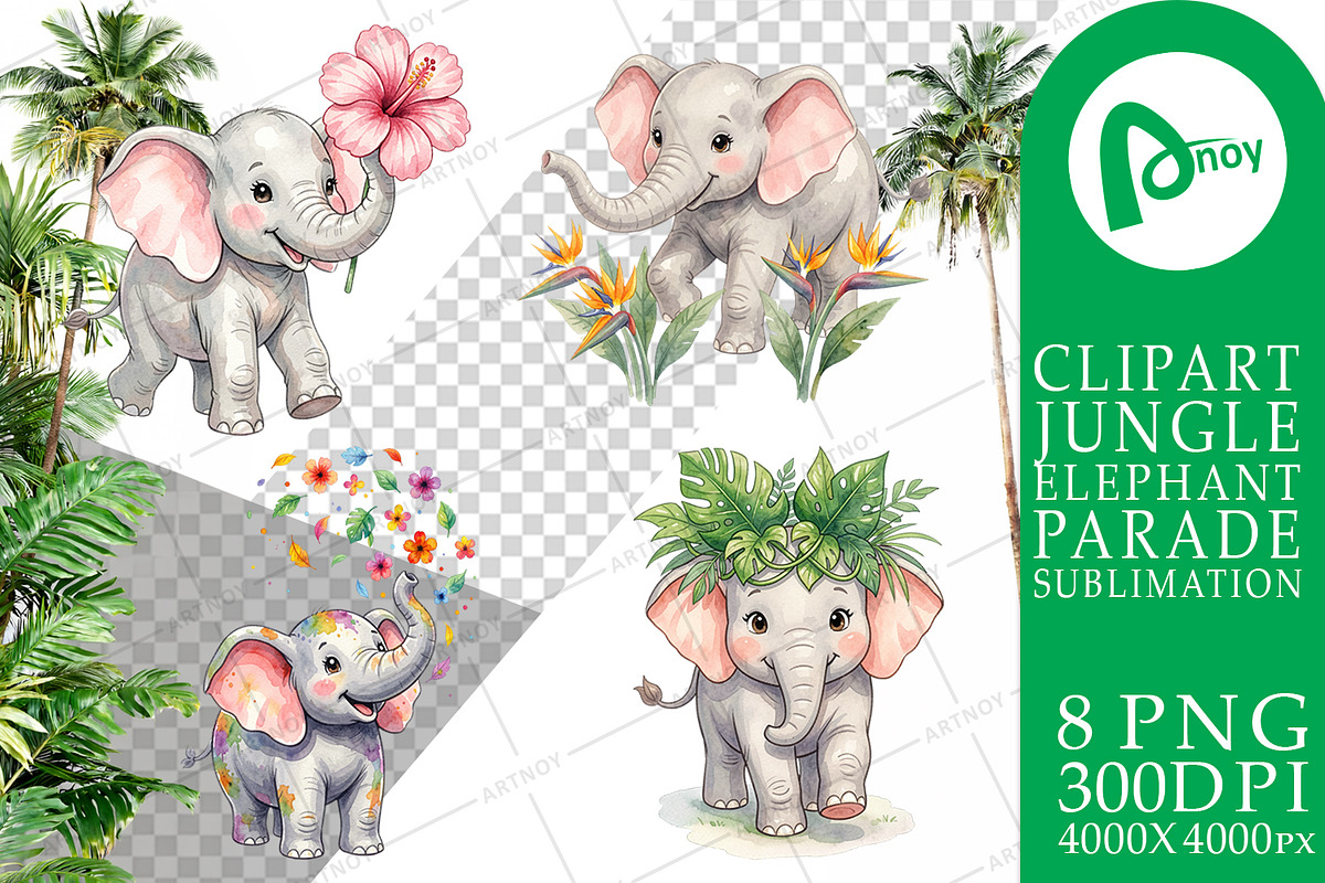 Cute Elephant Sublimation PNG, an Animal Illustration by Artnoy (Photo 12 of 18)