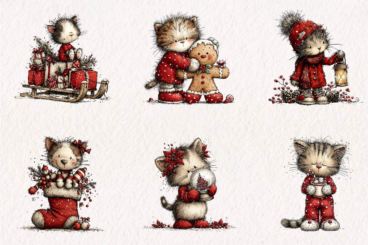 Christmas Cat Clipart, a Seasonal Illustration by CreationArt (Photo 2 of 7)