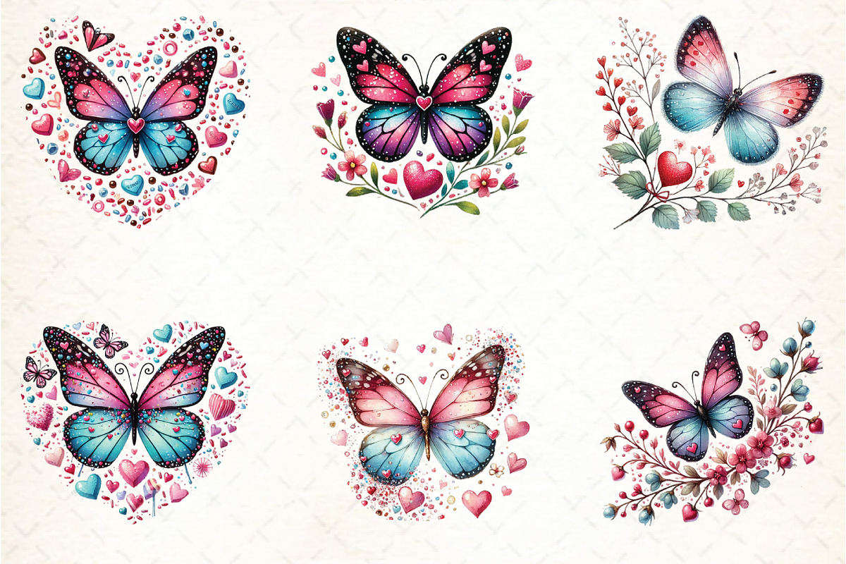 Valentine Butterfly Clipart Bundle, an Illustration by DreamCafeArt (Photo 3 of 4)