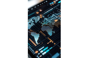 Digital global map displaying real, a Technology Illustration by Lermont51