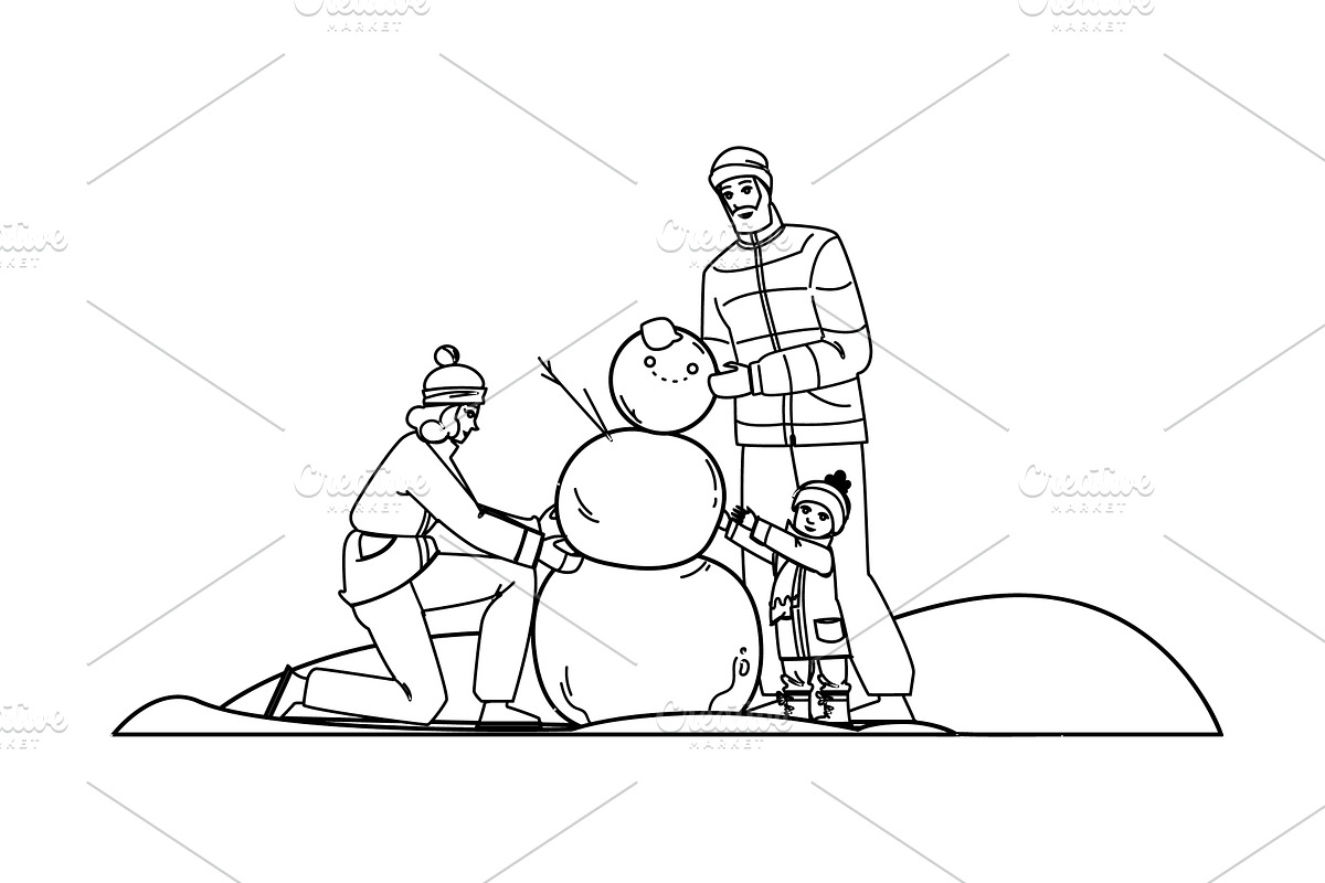 snow building snowman family vector, a Person Illustration by pikepicture