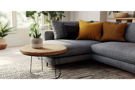 Cozy modern living room with gray, a Beauty & Fashion Photo by Lermont51