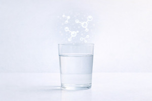 Glass of water with molecular structure concept against light ba, a Photo by Dvoevnore photos