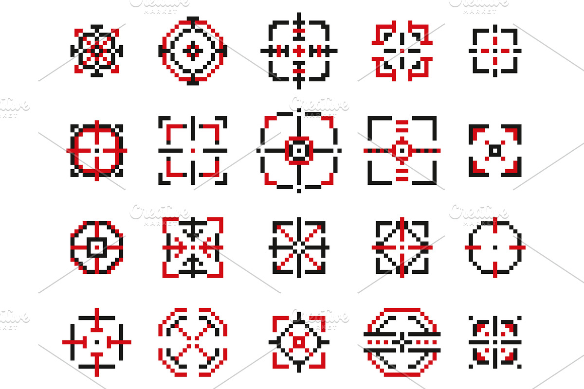 Pixel targets. Black red 8 bit, an Object Illustration by YummyBuum