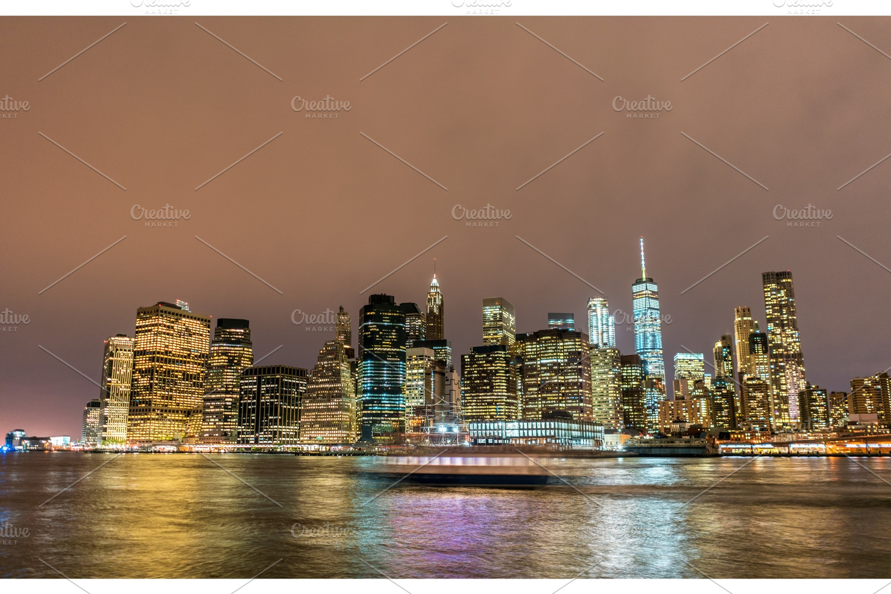 Lower Manhattan at night viewed from Brooklyn, an Architecture Photo by Leonid Andronov