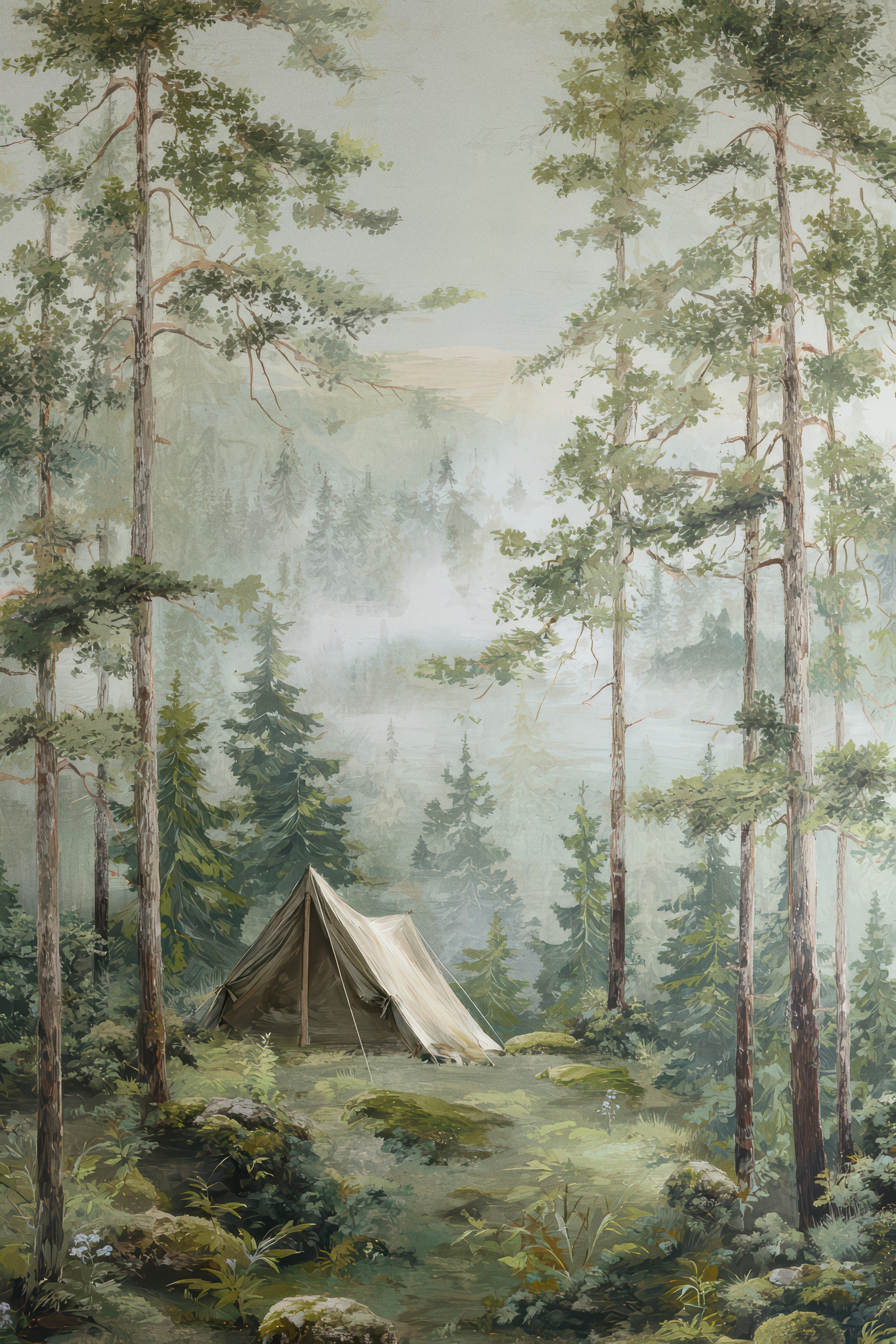 Vintage Forest Camping Wallpaper, a Decorative Illustration by Virgo Studio