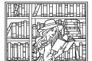 Elegant woman wearing hat and Victorian dress reading book in a, an Illustration by Studio ANNA