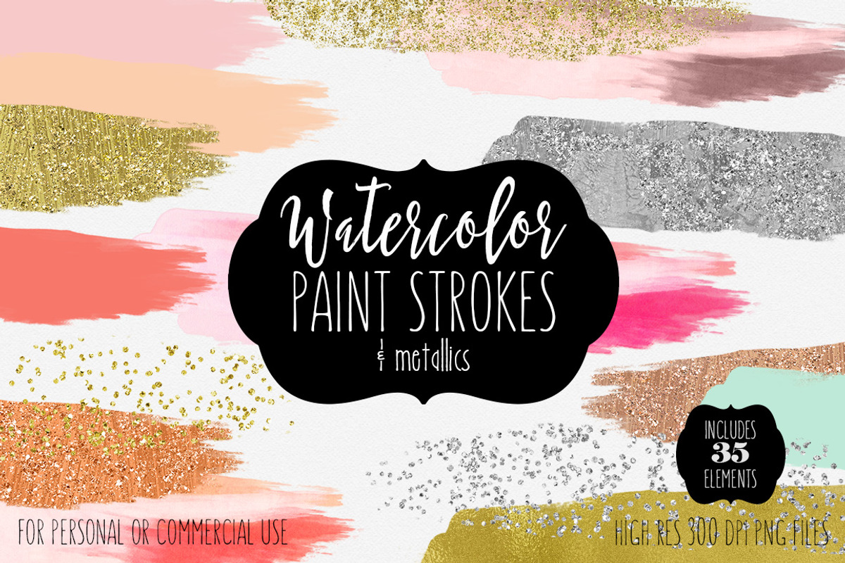 Watercolor & Metallics Brush Strokes, a Texture Graphic by ClipartBrat Graphics (Photo 1 of 2)