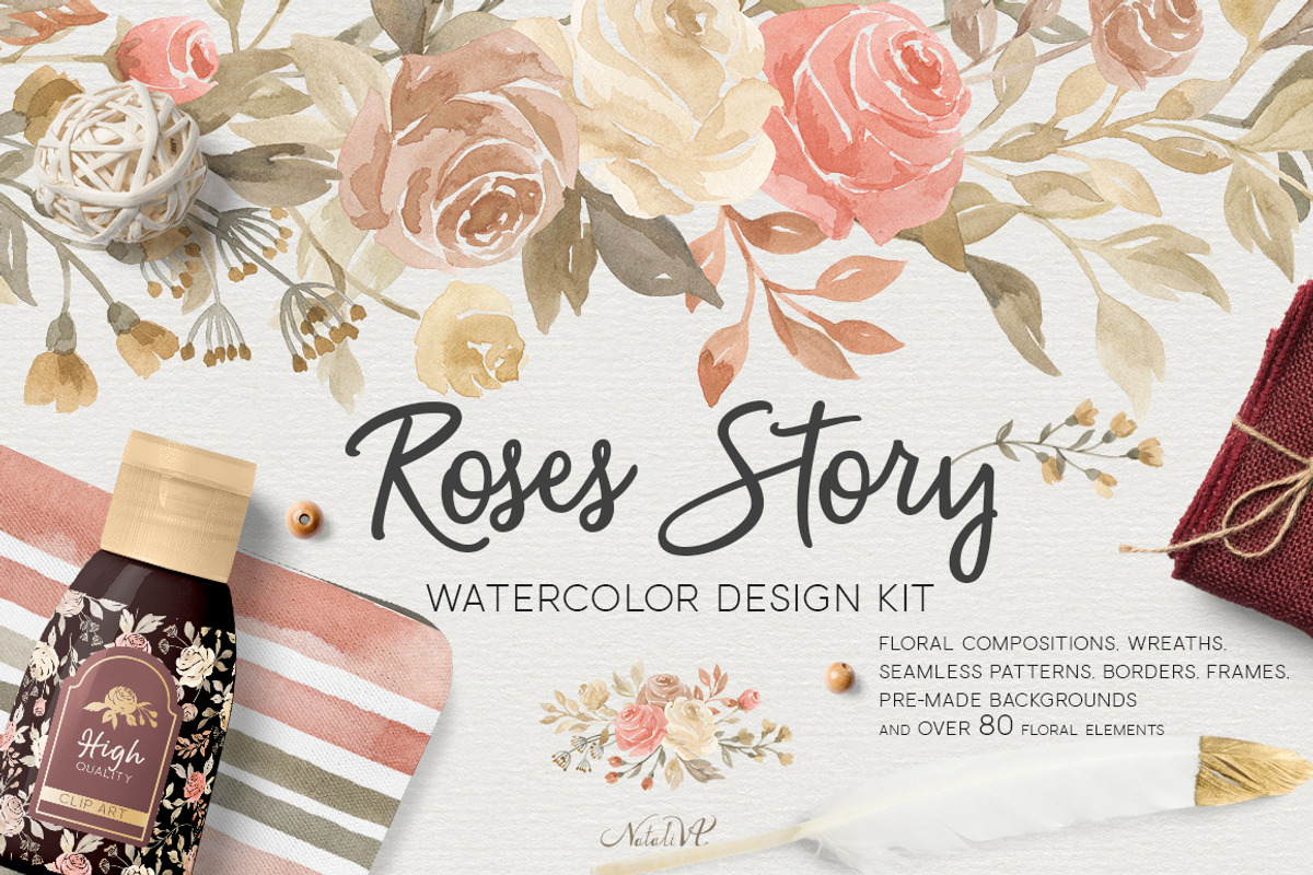 Roses Story Design Kit watercolor, a Texture Illustration by NataliVA (Photo 1 of 10)