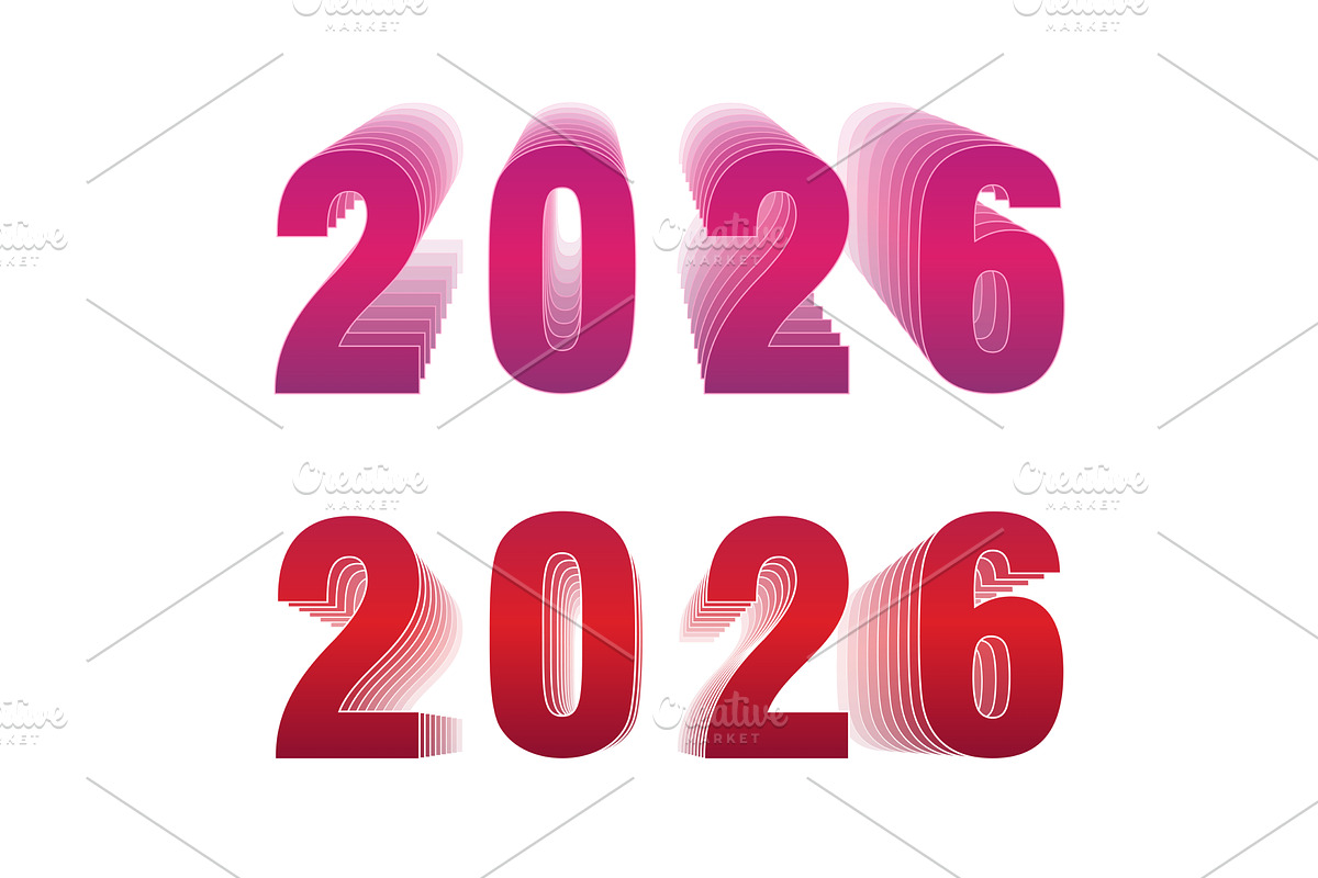 Layered 3D 2026 Text in Gradient Red, an Illustration by piter.goskov