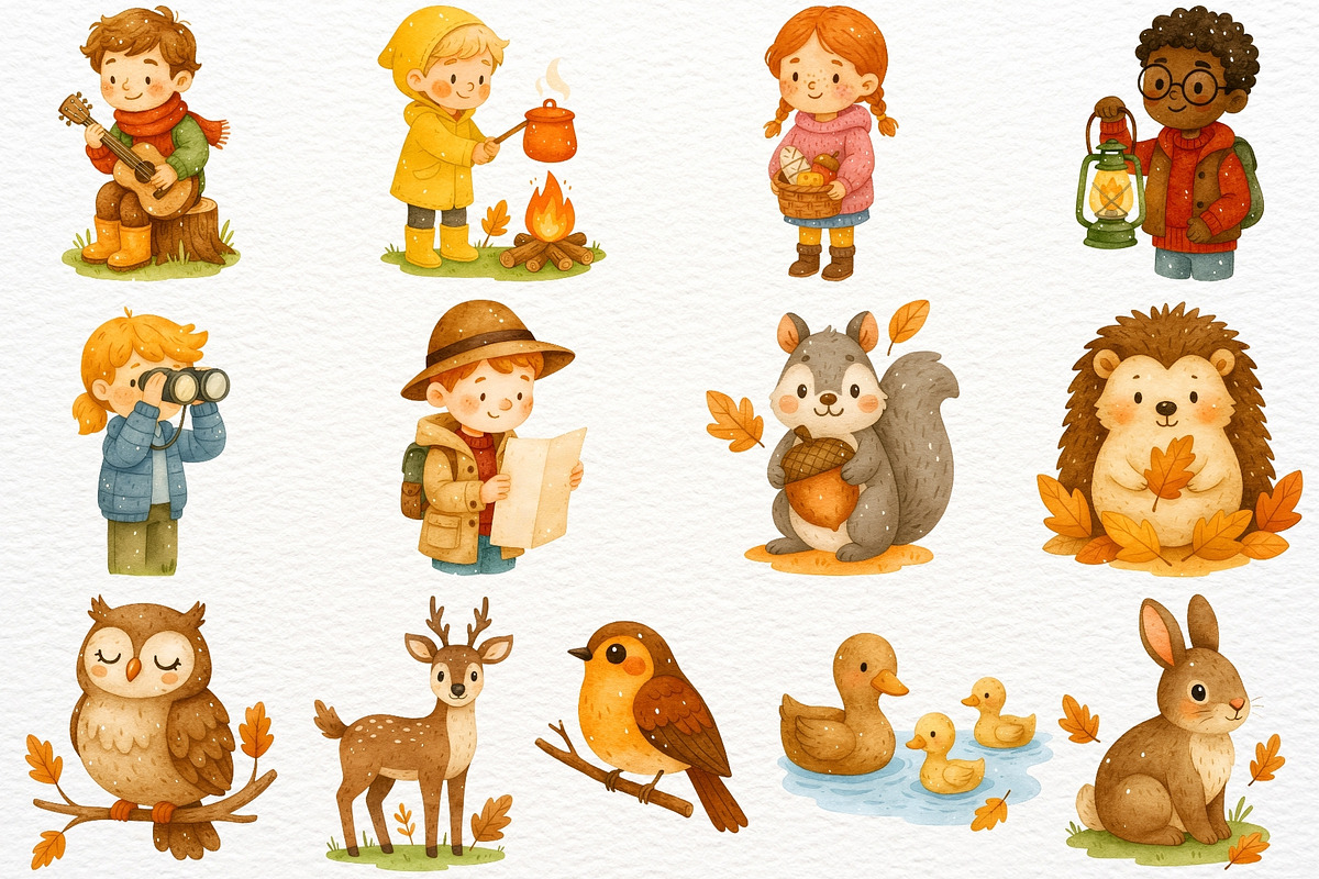 Fall Camping Clipart Woodland Animal, a Seasonal Illustration by SugarCloudStudioArt (Photo 3 of 10)