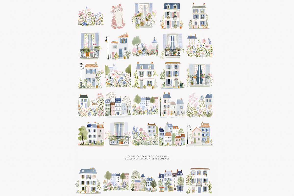 parisian spring houses watercolor, a Decorative Illustration by Patishop Art (Photo 10 of 10)