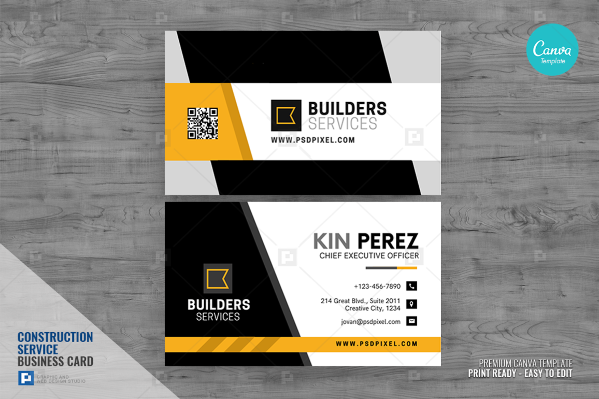 Construction Canva Business Card 05, a Business Card Template by PSDPixel (Photo 1 of 4)