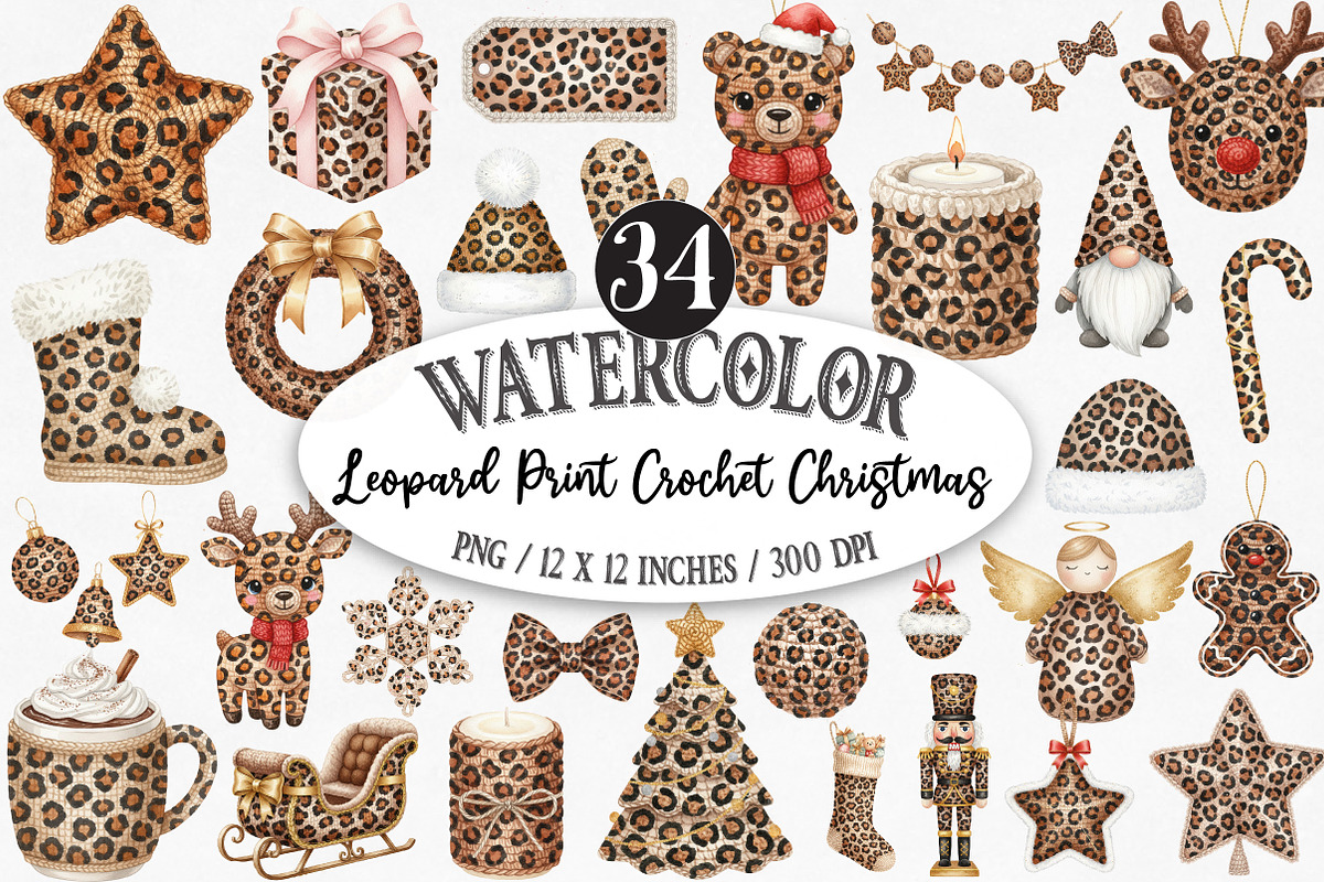 Leopard Print Crochet Christmas PNG, an Illustration by Designking (Photo 1 of 5)