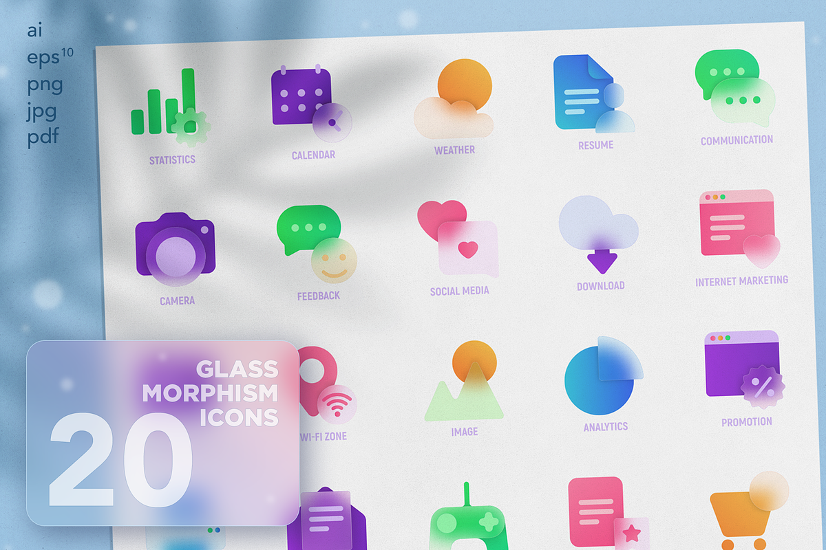 Glassmorphism 20 Icons Set, an Icon by Marina Silence (Photo 17 of 17)