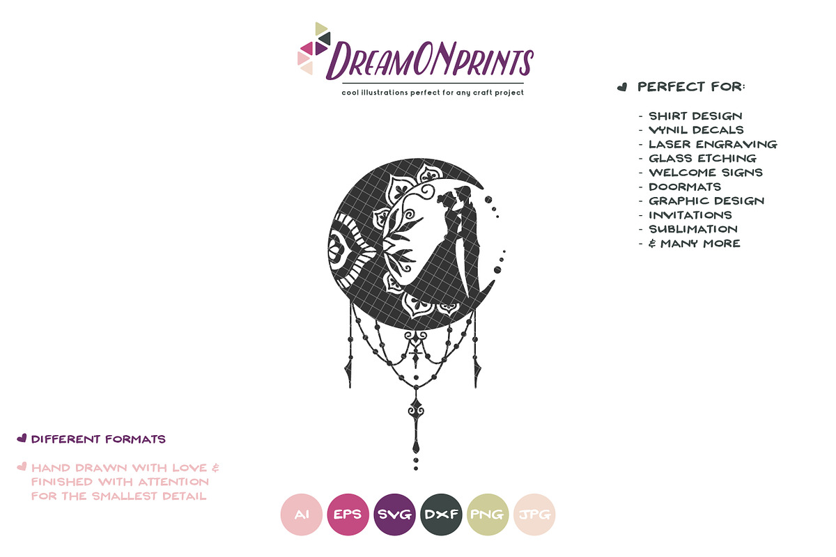 Zentangle Moon & Love Couple SVG, an Illustration by DreamONprints (Photo 2 of 2)