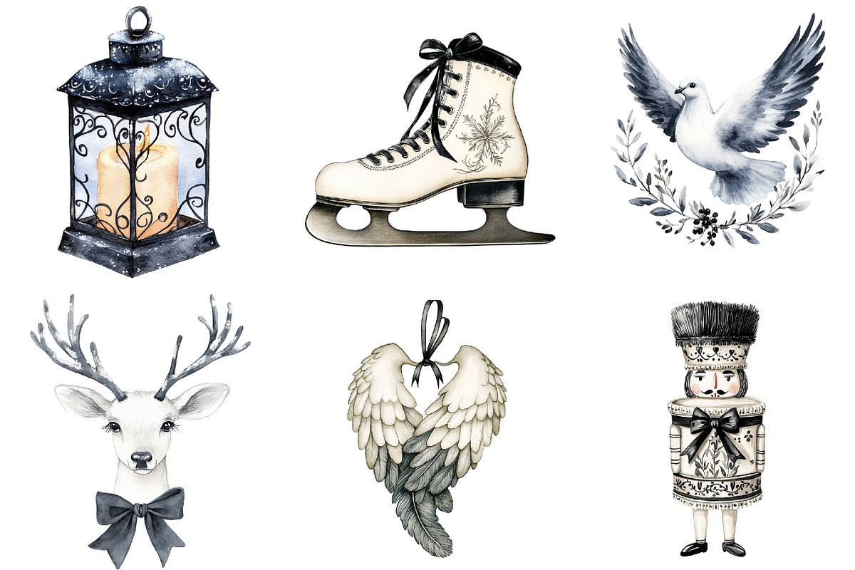 Black and White Christmas Clipart, a Seasonal Illustration by CitraGraphics (Photo 3 of 9)