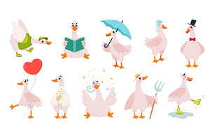 Cartoon geese. Adorable goose in, an Animal Illustration by LadadikArt