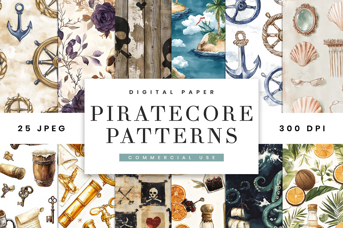 Piratecore Seamless Patterns, a Pattern Graphic by BusyDaydesign (Photo 1 of 9)