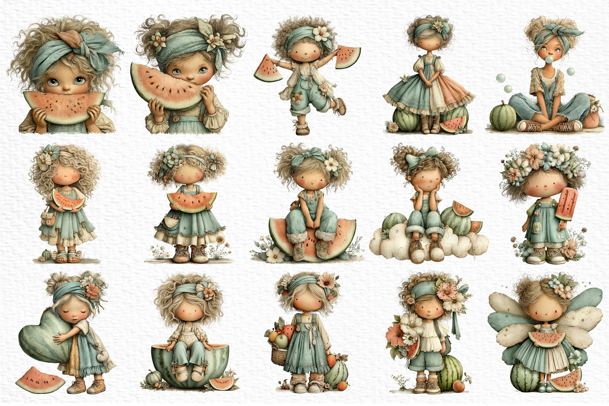 Watermelon Girl Clipart, an Illustration by Craft Nest (Photo 3 of 12)