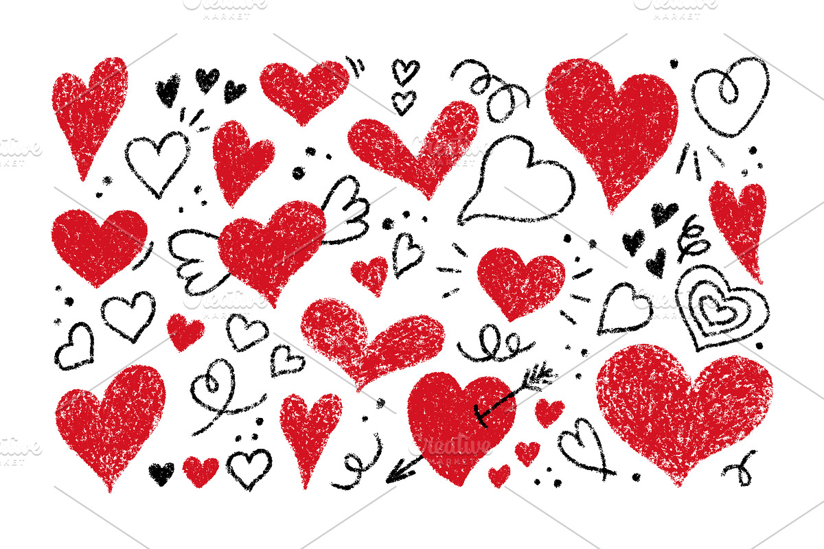 Crayon Doodle Hearts, an Object Graphic by Elena Pimukova (Photo 1 of 36)