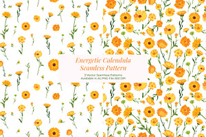Energetic Calendula Seamless Pattern
