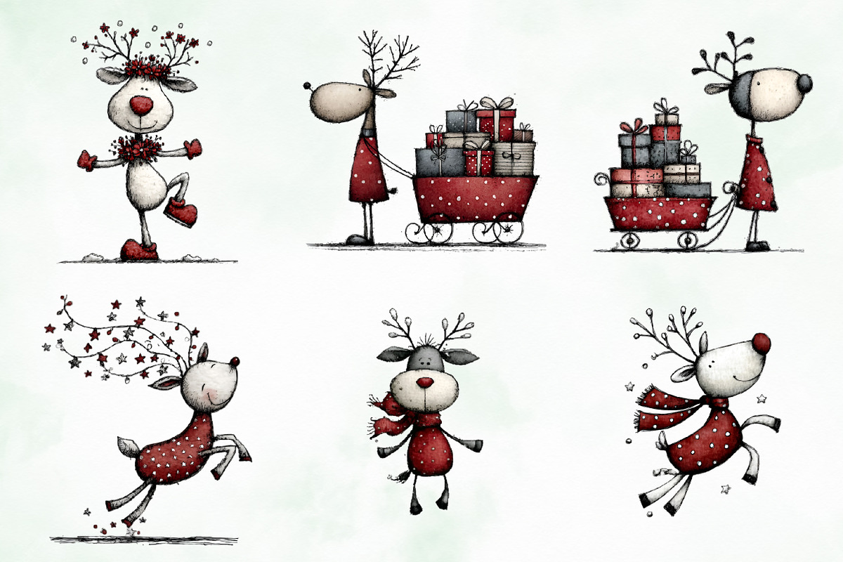 Whimsical Quirky Deer Clipart Bundle, an Illustration by Creative Art (Photo 6 of 12)