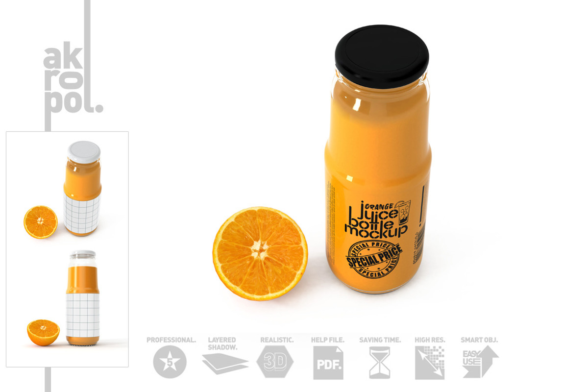 Orange juice Bottle Mock up, a Packaging Mockup by akropol (Photo 3 of 6)