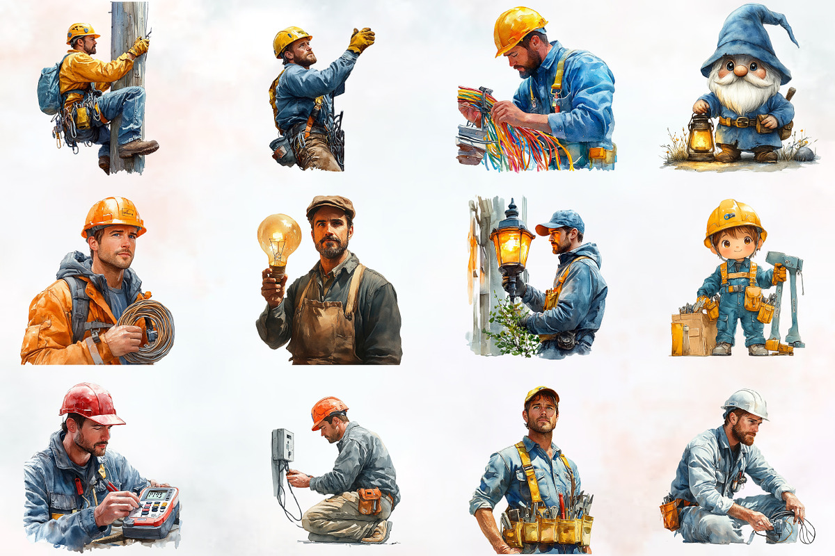 Electrician Watercolor Cliparts, an Illustration by RobertsArt (Photo 6 of 7)