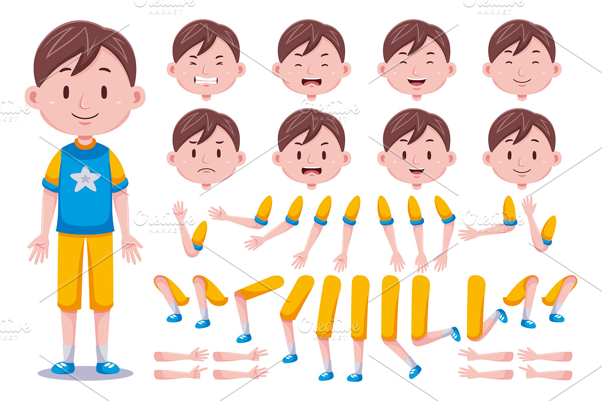 Front View Cute Boy Characters Pack, an Object Graphic by MEDZ (Photo 3 of 5)