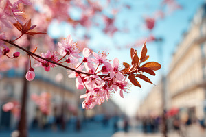 Pink cherry blossoms on urban street, a Nature Photo by AlyaAnd