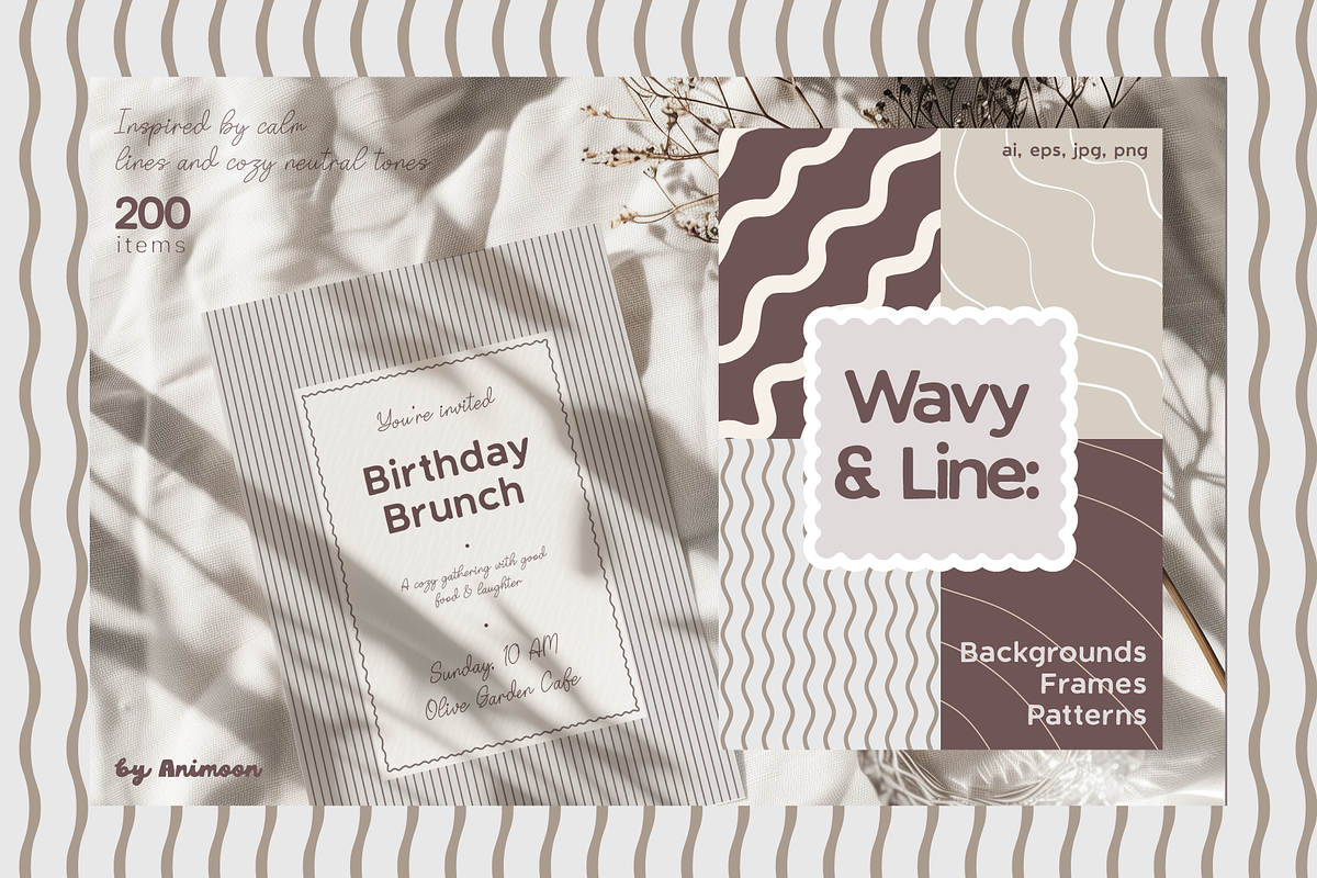 Wavy & Line Backgrounds, Frames, a Background Graphic by Animoon (Photo 1 of 20)